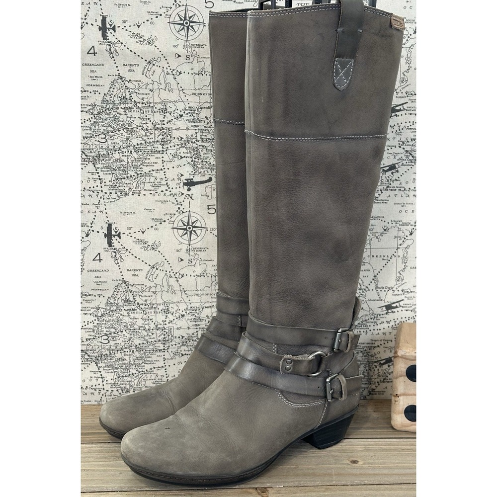 PIKOLINOS Leather Tall BOHO Boots Gray Buckles Western City Sz 36 / 5.5 Women’s